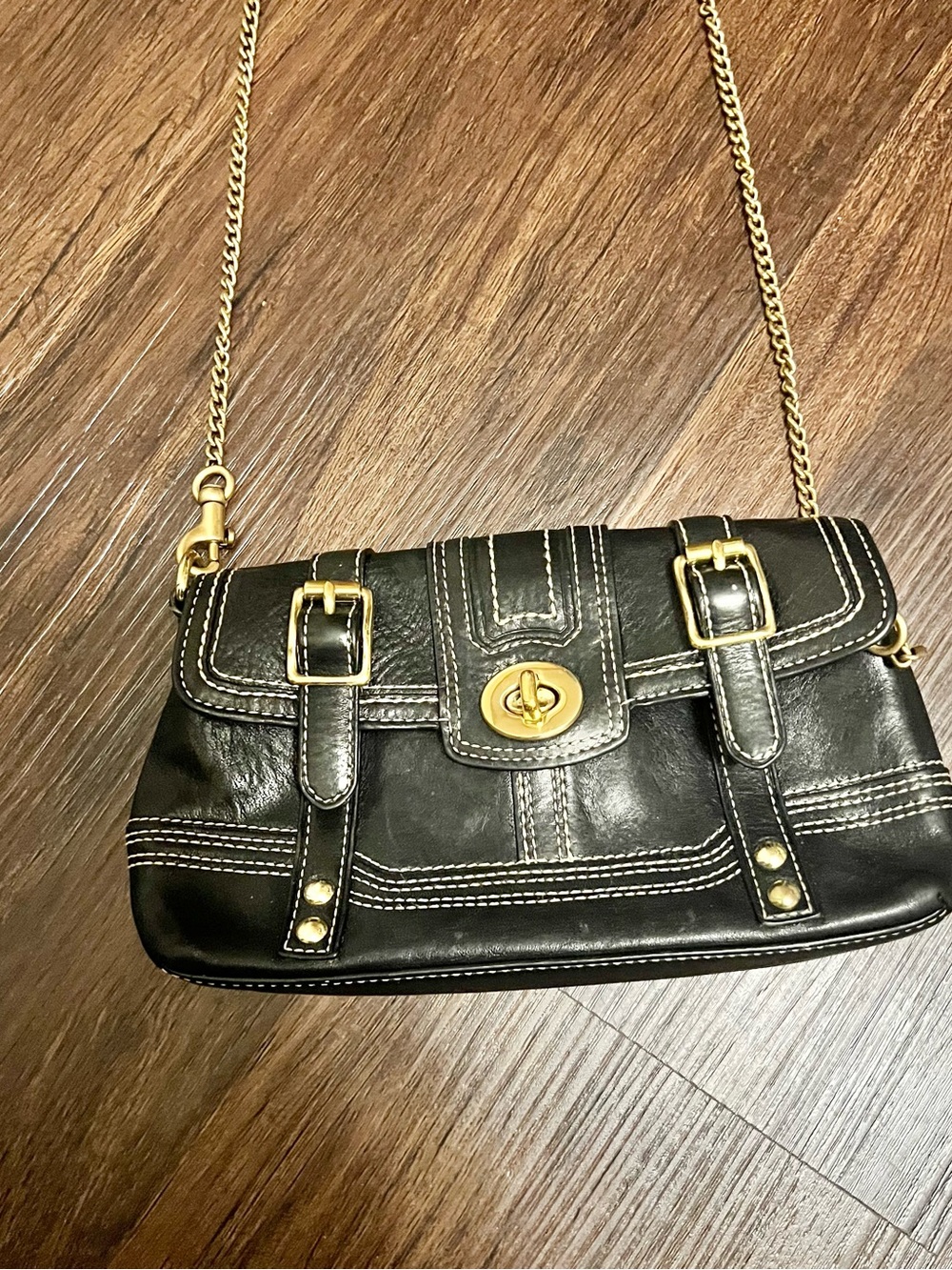 Coach Black Leather Crossbody with Gold-Tone Chain - Picture 2 of 10